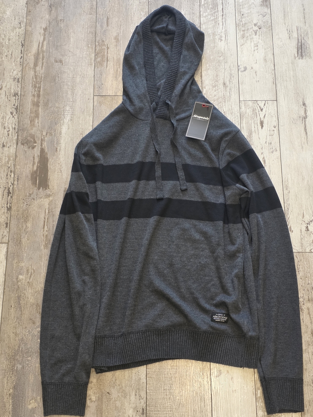 (M) Men's Medium Aeropostale Hooded Sweater Charcoal & Gray New Tags Hoodie